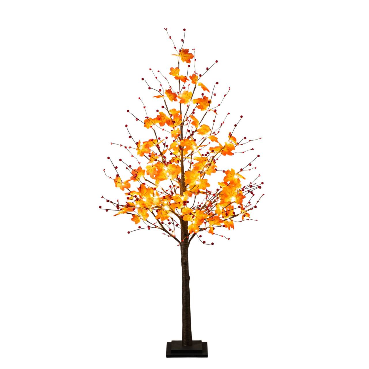 5ft. Pre-Lit Autumn Maple Artificial Fall Tree with Berries and 96 Warm White LED Lights